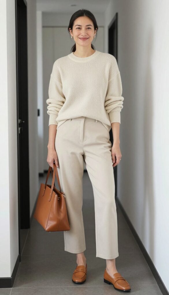 9. Wide-Leg Cropped Pants with a Fitted Sweater