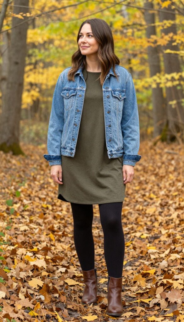 4. Tunic Dress with Tights and Boots