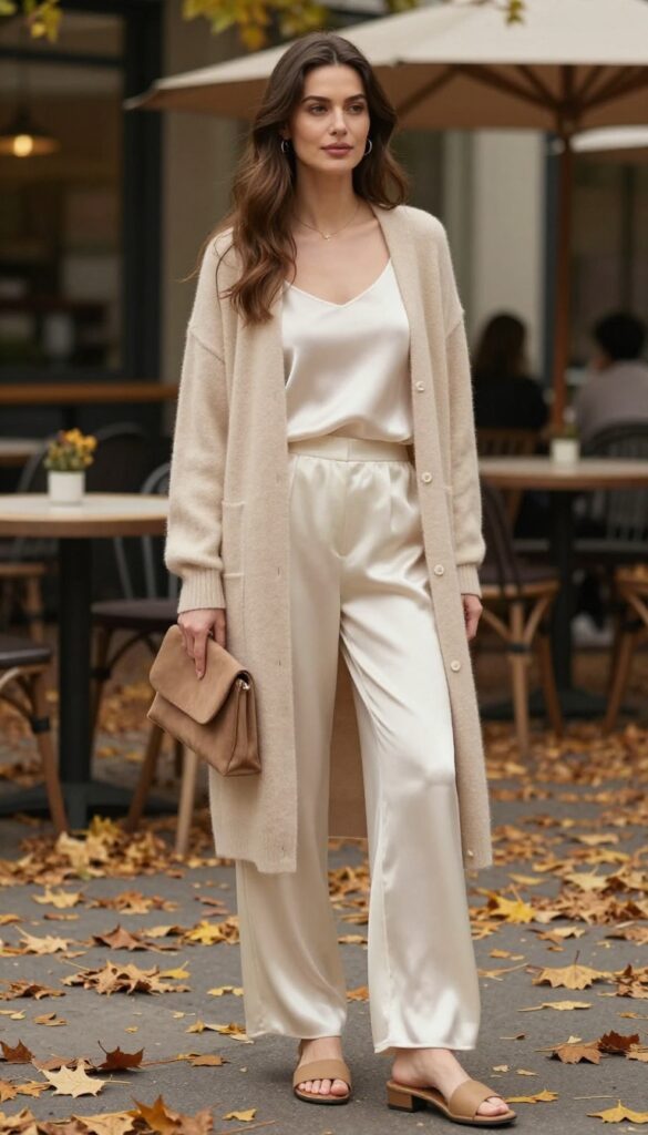 14. Cardigan and Silk Pants