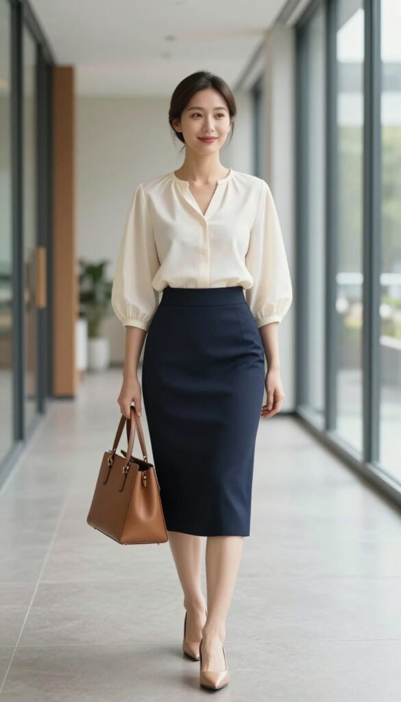 11. The Structured Blouse & Pencil Skirt
