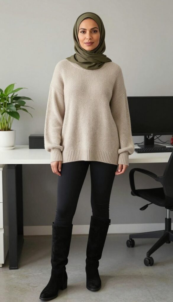 12. Oversized Sweater + Leggings + Tall Boots