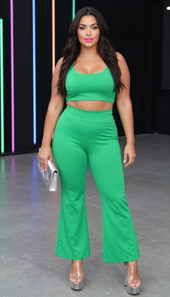 6. Neon Two-Piece Set with a Crop Top and Flared Pants