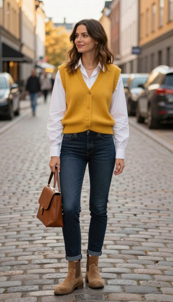 5. Knit Vest Over a Button-Down