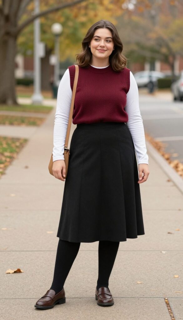 6. Knit Vest and Pleated Skirt