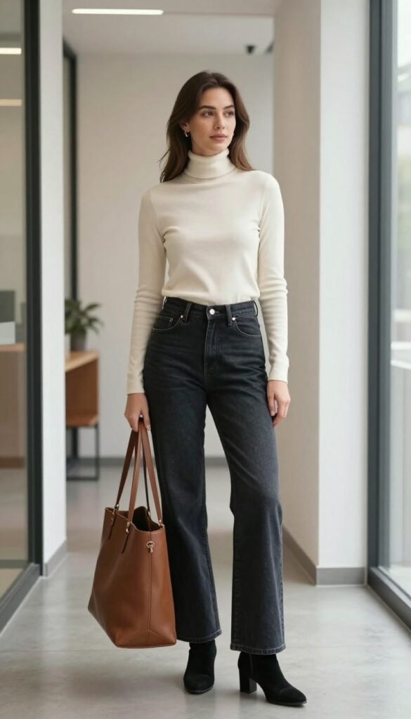 7. Turtleneck and Wide-Leg Jeans
