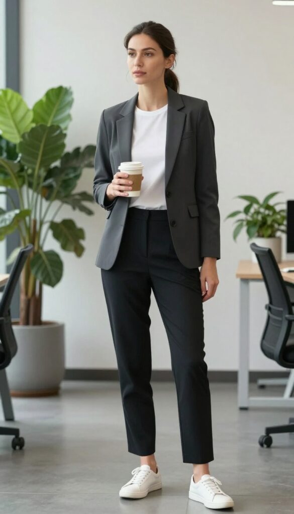3. Performance Blazer + Tech Fabric Trousers + Slip-On Sneakers