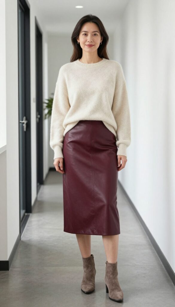9. Leather or Faux-Leather Skirt With a Soft Cashmere Sweater
