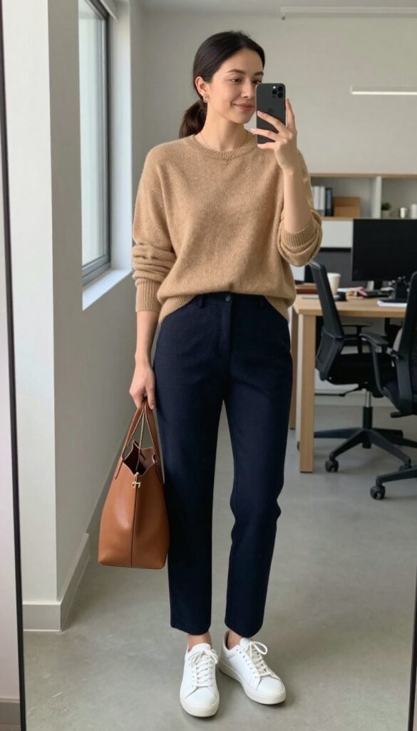5. The Cashmere Sweater with Straight-Leg Pants