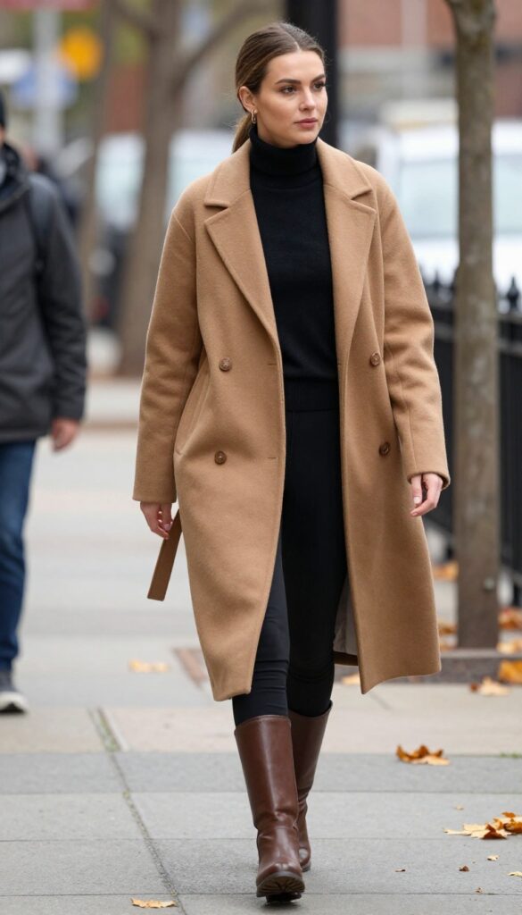 10. Turtleneck + Leggings + Tall Boots + Long Coat