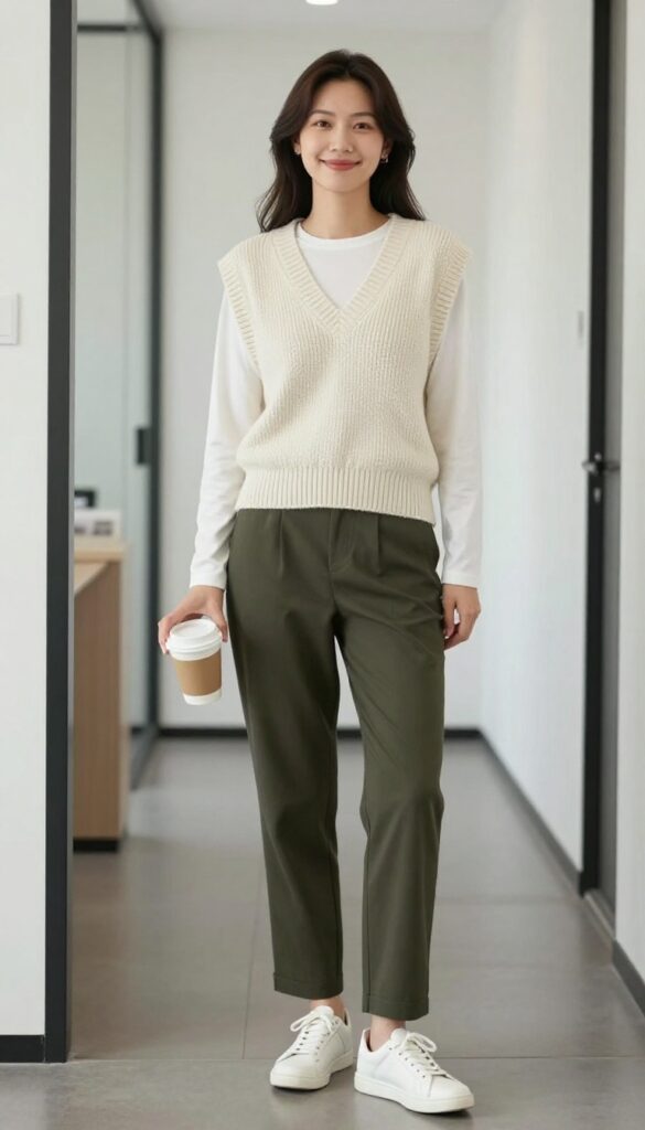 15. Cozy Knit Vest Over a Long-Sleeve Tee