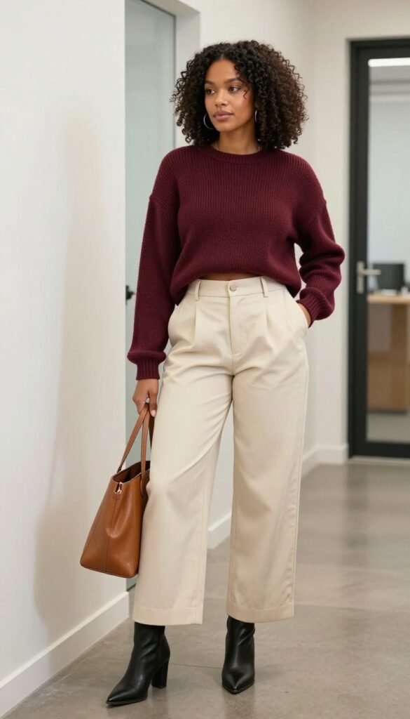 7. High-Waisted Trousers with a Cropped Sweater