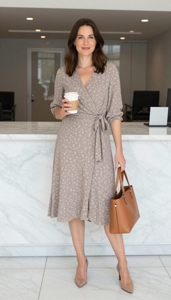 10. Wrap Dress in a Neutral Print