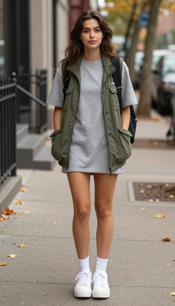 5. T-Shirt Dress with a Utility Vest