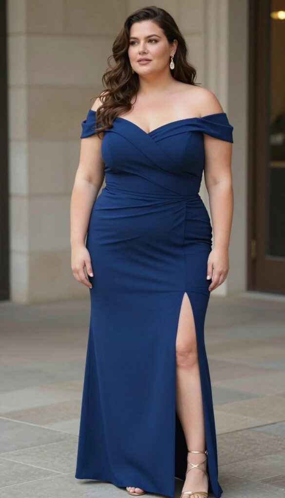 7. Off-Shoulder Gown with a Side Slit