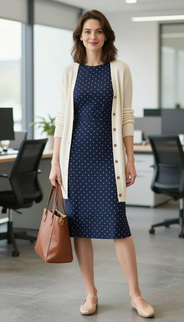 4. The Fit-and-Flare Dress with a Cardigan