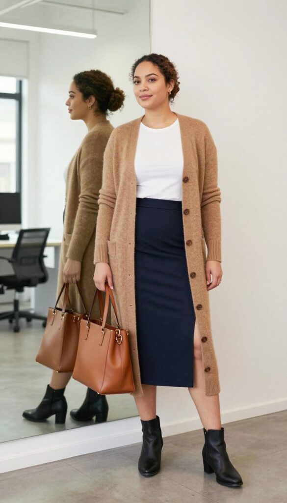 5. Cardigan + Midi Skirt