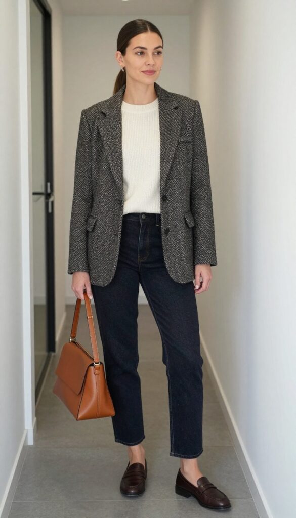 3. Tailored Blazer with Dark Denim