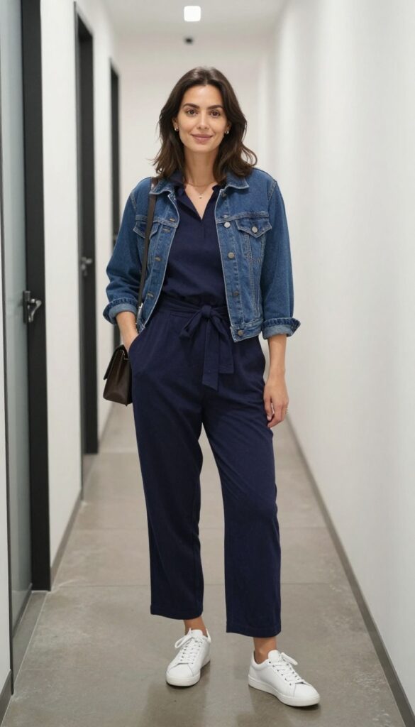 13. Jumpsuit with a Denim Jacket