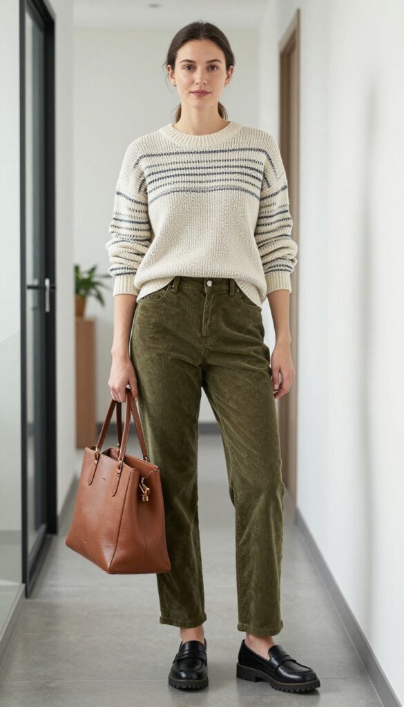 4. Corduroy Pants with a Patterned Sweater