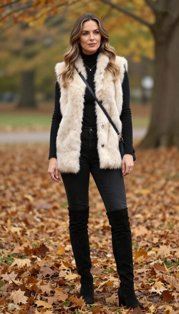 11. Faux Fur Vest with Black Turtleneck
