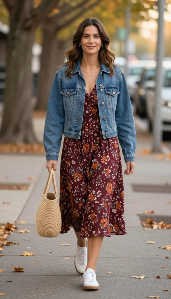 12. Denim Jacket and Midi Dress