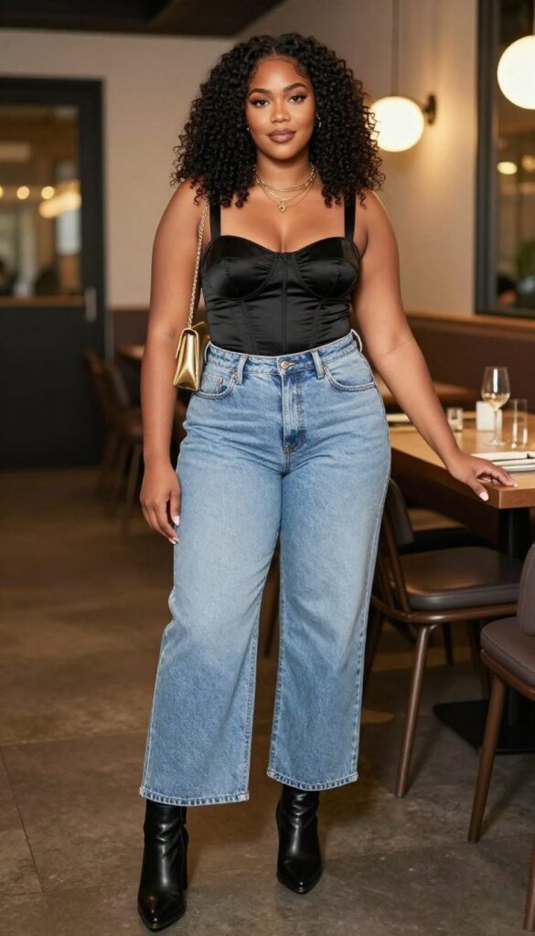 9. Corset Top with Wide-Leg Jeans