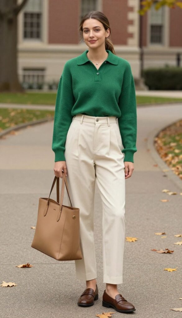 10. Knit Polo with Pleated Trousers and Loafers