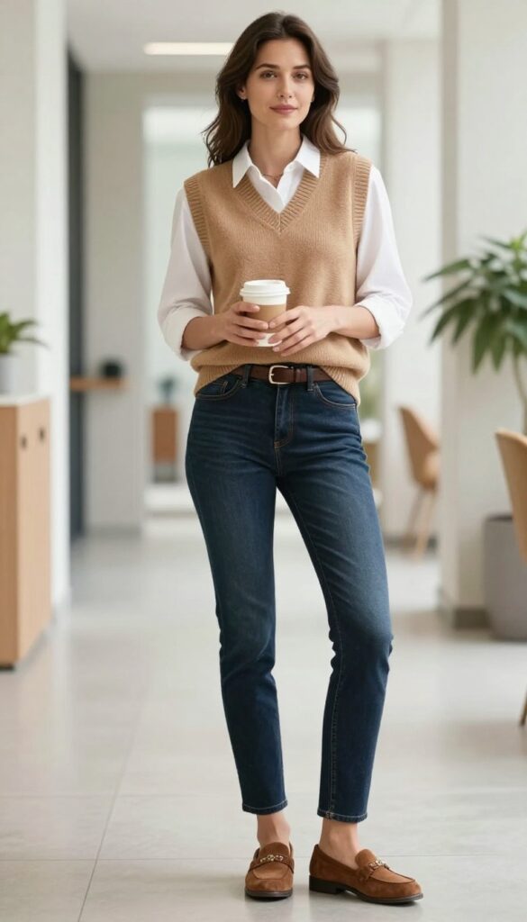 9. Sweater Vest and Slim Jeans