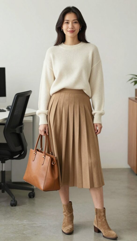 7. Cashmere Sweater with Pleated Midi Skirt
