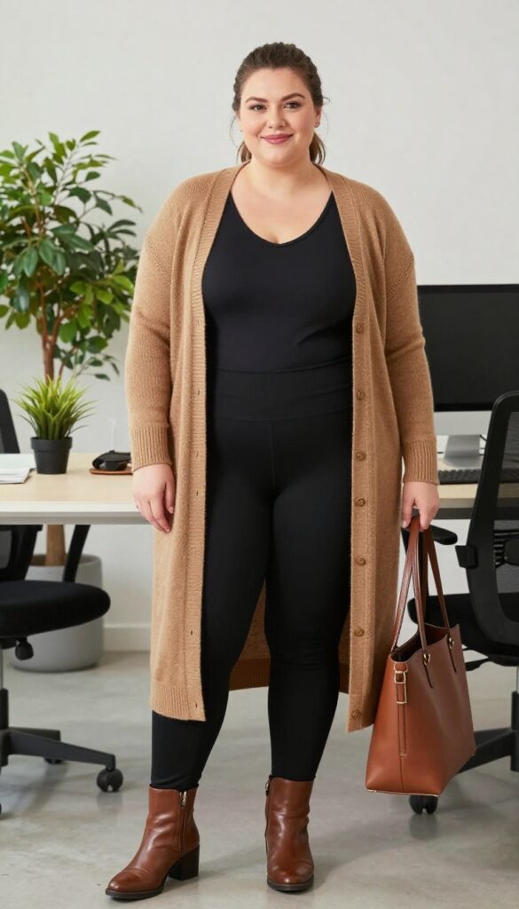 9. Tunic Top + Leggings + Long Cardigan
