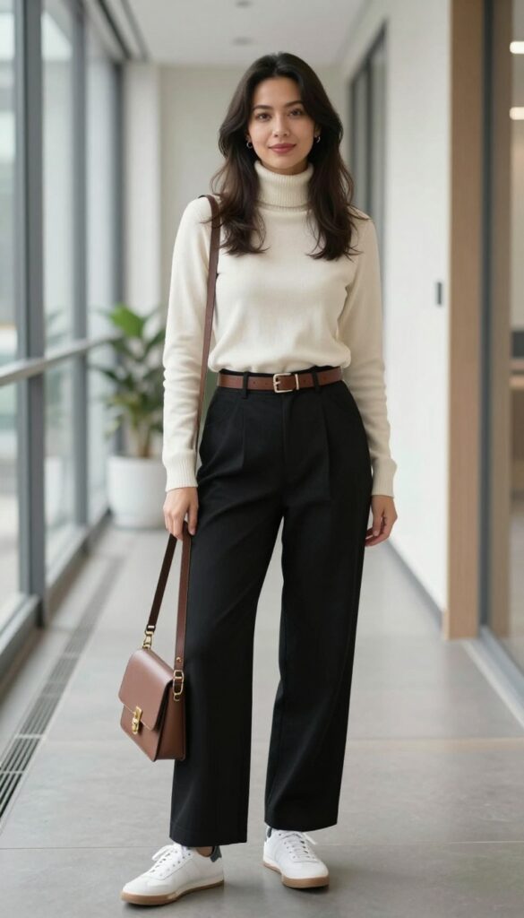 3. Wide-Leg Trousers with a Fitted Top