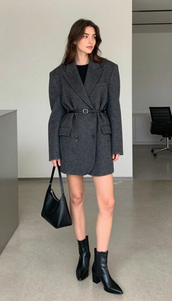11. Oversized Blazer as a Dress With Heeled Boots
