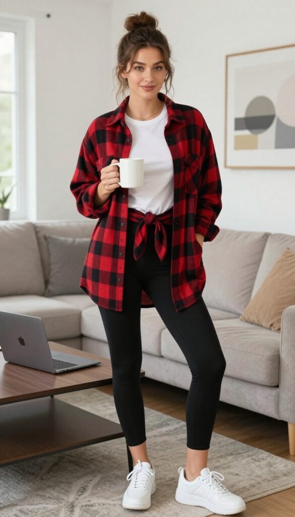 9. Flannel Shirt with Biker Shorts
