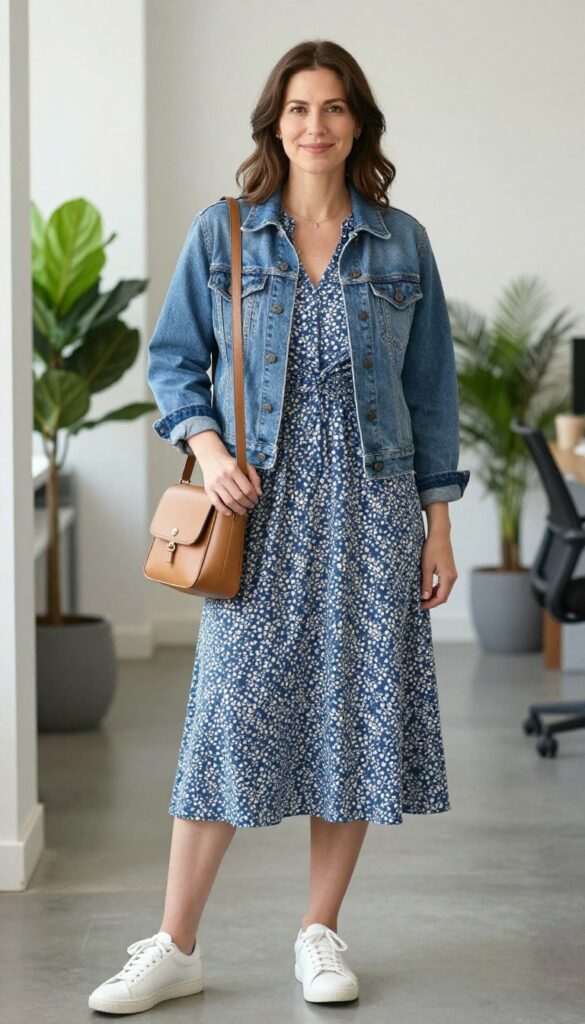 7. The A-Line Dress with a Denim Jacket