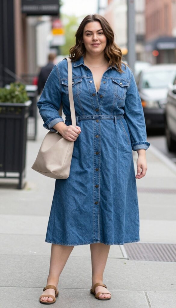 4. Denim Jacket Over a Midi Dress