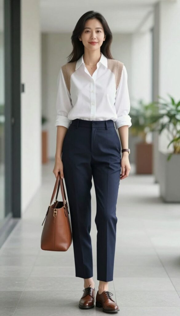 13. Layering a Vest Over a Button-Down and Trousers