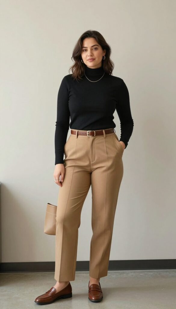 4. High-Waisted Trousers with a Fitted Turtleneck