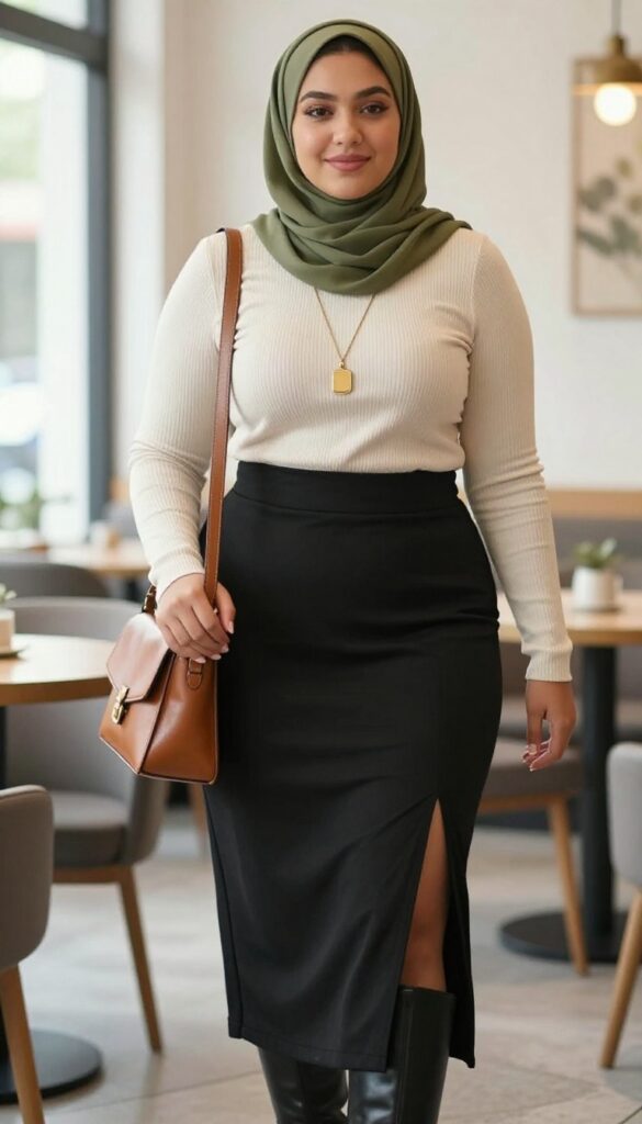 14. Midi Skirt with a Turtleneck Top