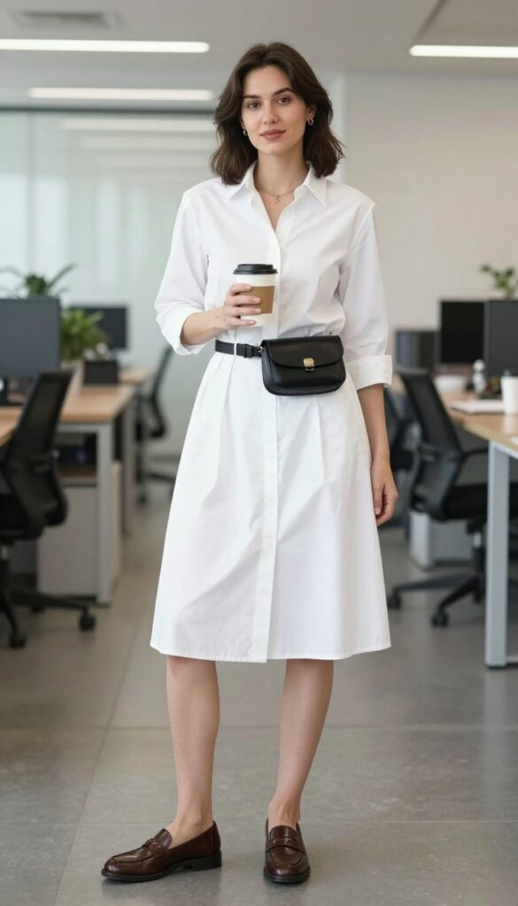 11. The Shirt Dress with Loafers