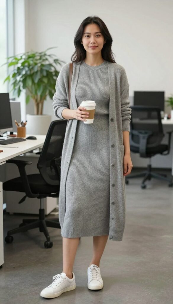 4. The Cozy Knit Dress with Sneakers