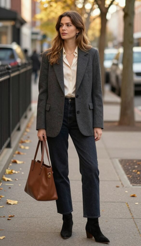 1. Tailored Blazer with Straight-Leg Jeans and Ankle Boots