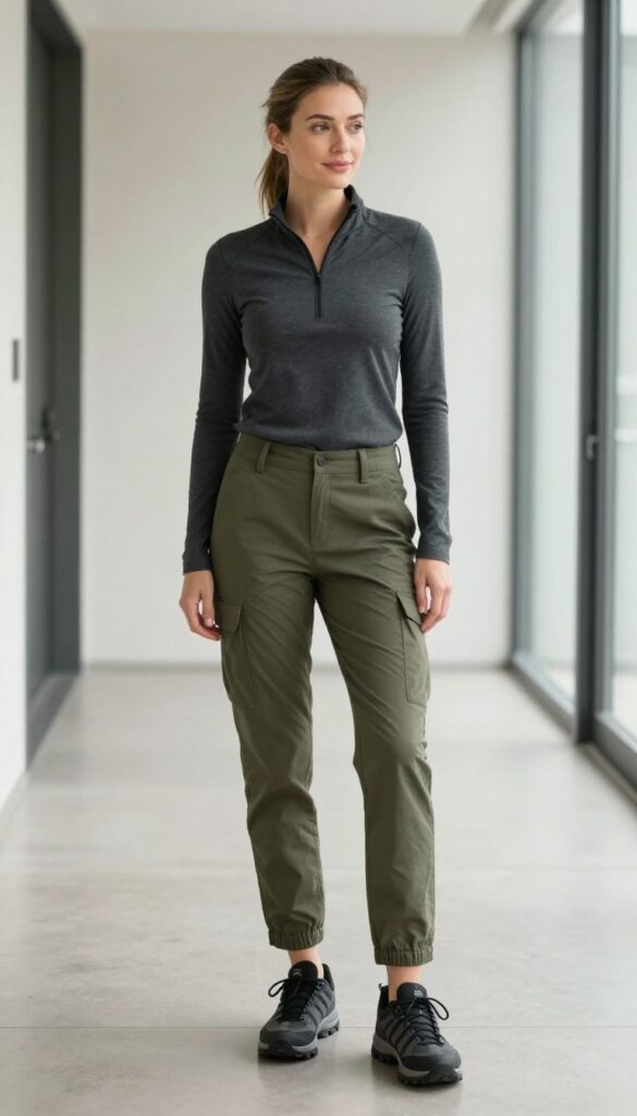 10. Quarter-Zip Pullover + Cargo Pants + Hiking Sneakers