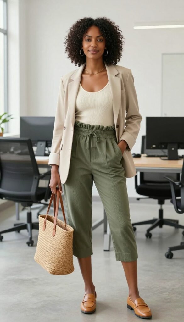 13. Bodysuit + Paperbag Waist Shorts + Blazer (for warm weather)