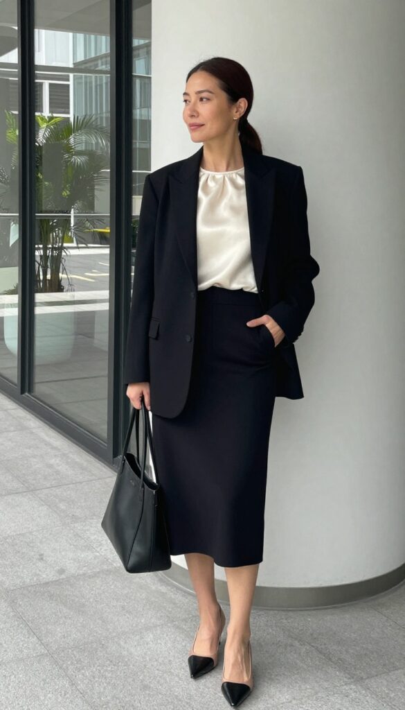 14. Asymmetrical Hem Skirt + Blazer