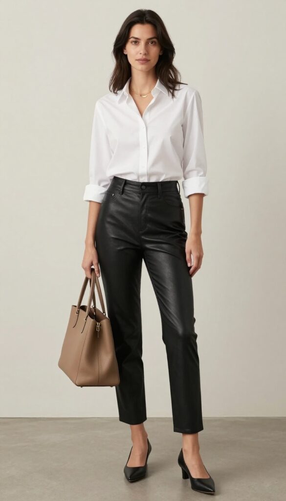 13. Button-Down Shirt and Leather Pants