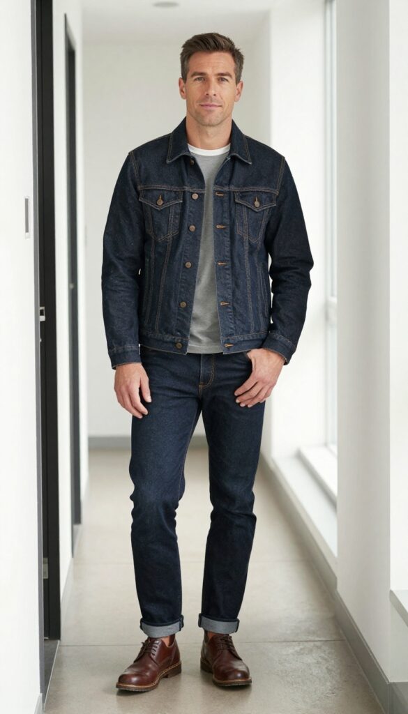 3. The Denim Jacket with Dark Jeans