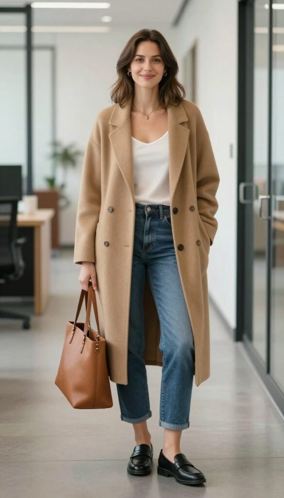 5. Cardigan + Cropped Jeans + Loafers