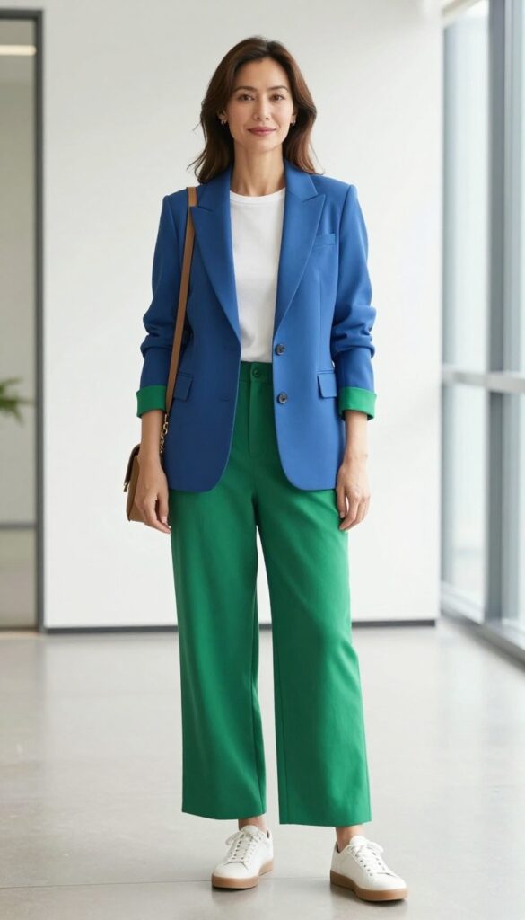 1. Color-Blocked Blazer and Wide-Leg Trousers