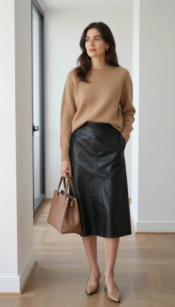 6. A Leather Skirt + Cashmere Sweater