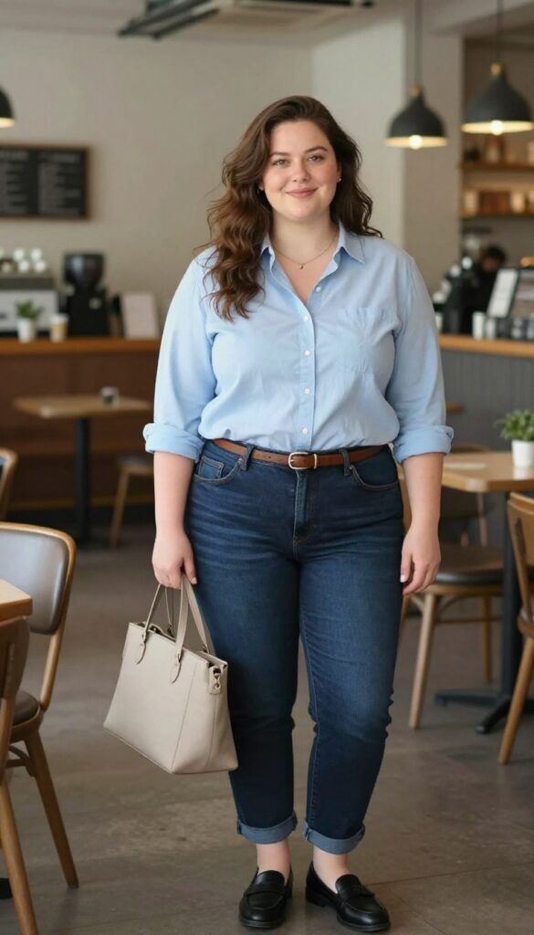 10. Button-Down Shirt and Straight-Leg Jeans